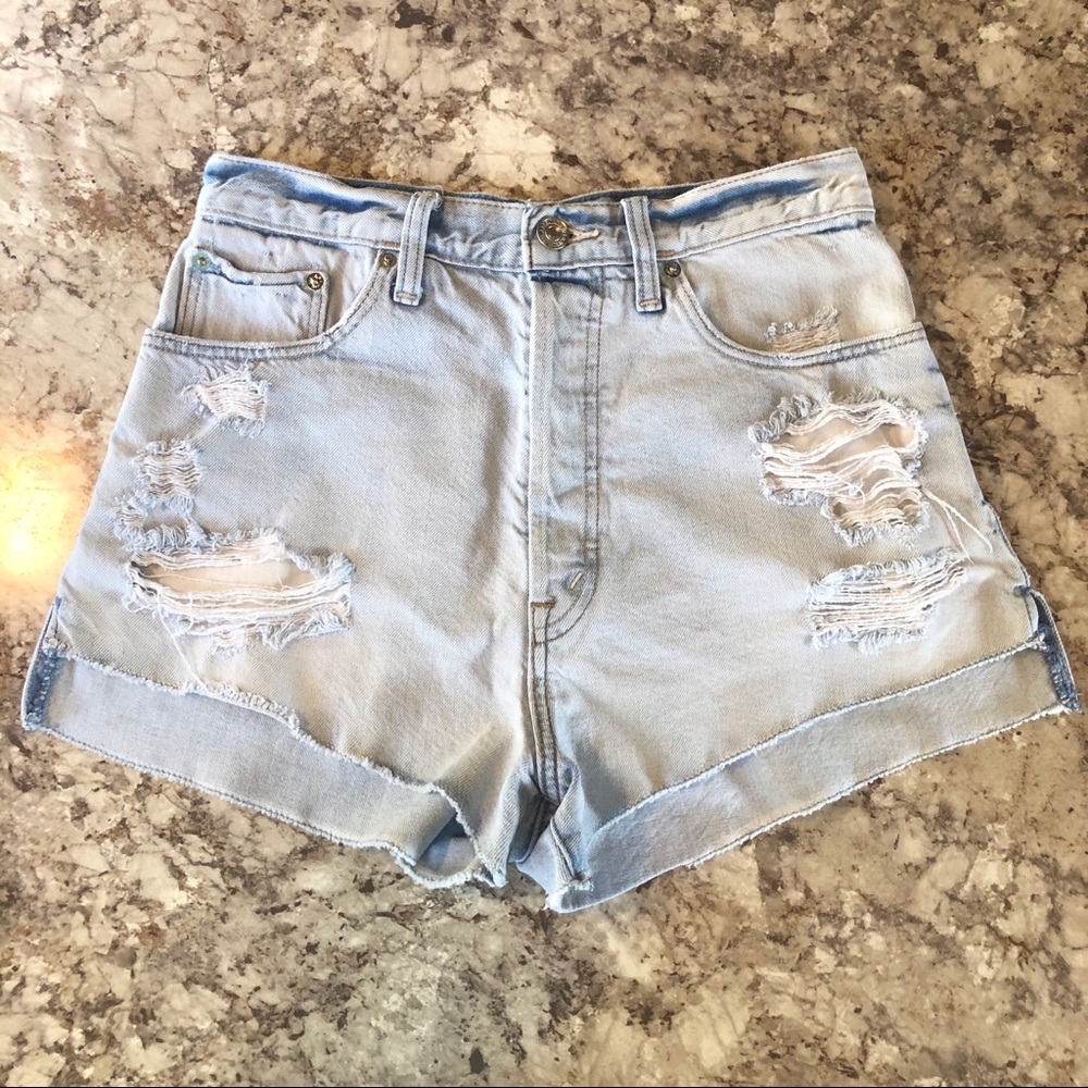 Abercrombie Fitch Raw Hem Distressed Denim Shorts